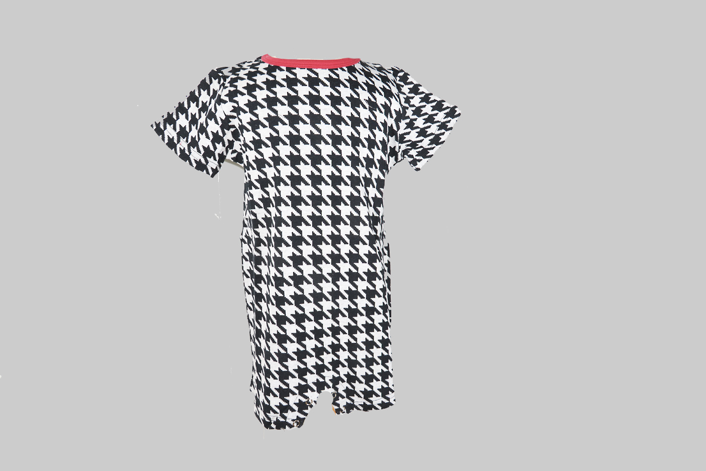 Houndstooth Baby Romper Wine Color Collar