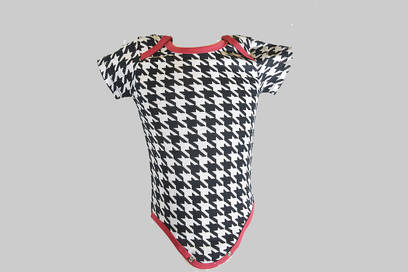 Houndstooth with Sangria color trimm baby jumpsuit