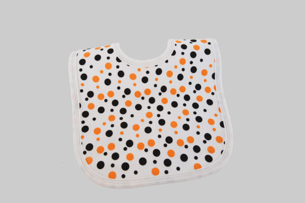 Orange & black dots, baby bib
