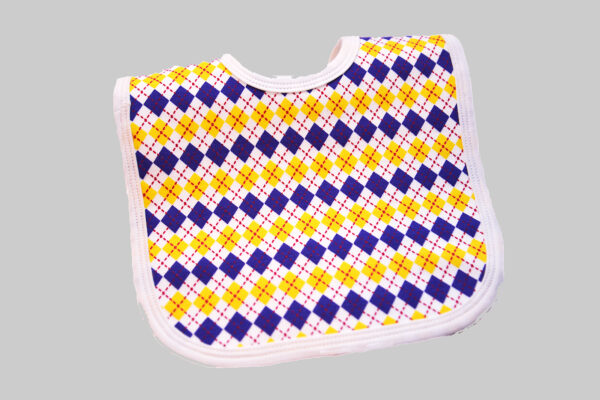 purple & gold argyle baby bib