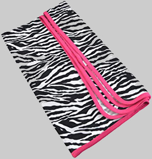 Baby Receiving Blanket. Black Zebra Prints with Fuchsia Trim