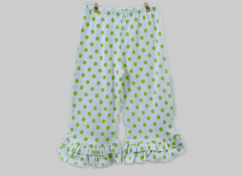 Big Hot Green Dots, Girl Toddler Ruffles, Flare Pant
