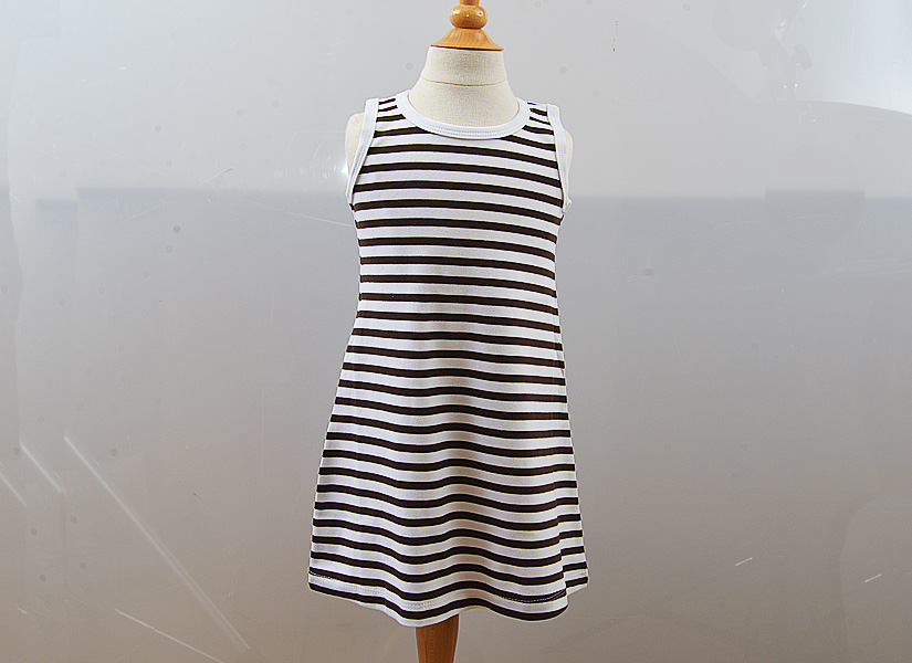 Dress. Toddler Girl Sleevless “A-Line” Green Striped, Brown Striped.