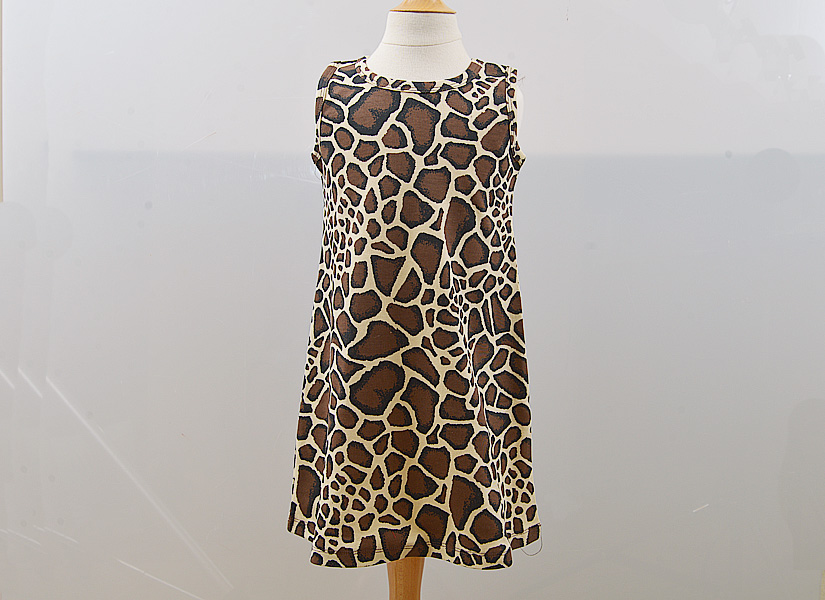 Dress. Girl Toddlers. Sleeveless. A-Line Dress. Giraffe. Leopard Skin Color