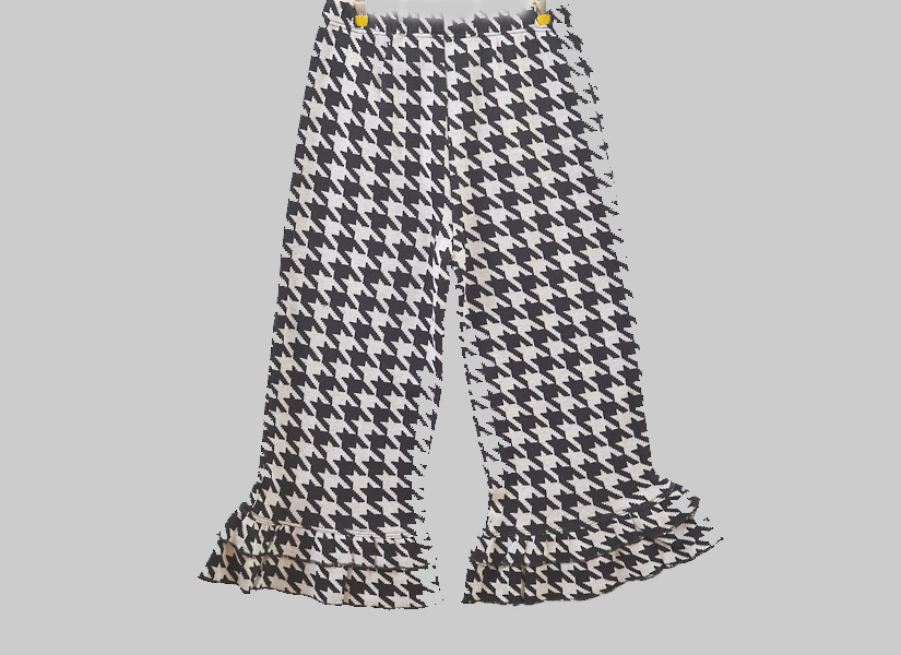 Girl Toddler Double Ruffles Flare Pant. Houndstooth Double Ruffles Flare Pant