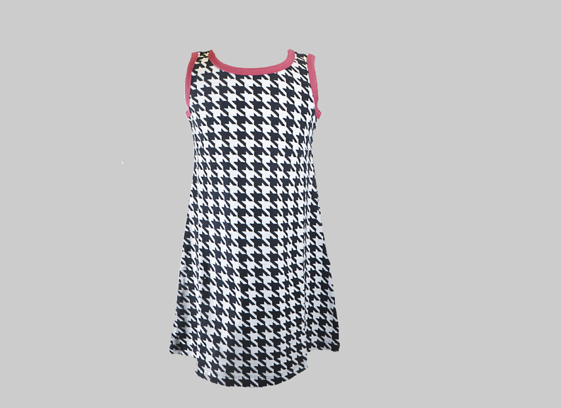 Houndstooth with Crimson Color Trim A Line Dress, Girl Toddler