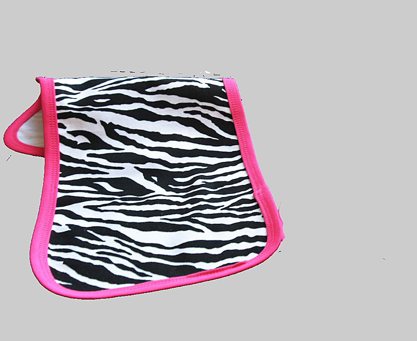 black zebra print with hot pink trim, slim burpcloth.