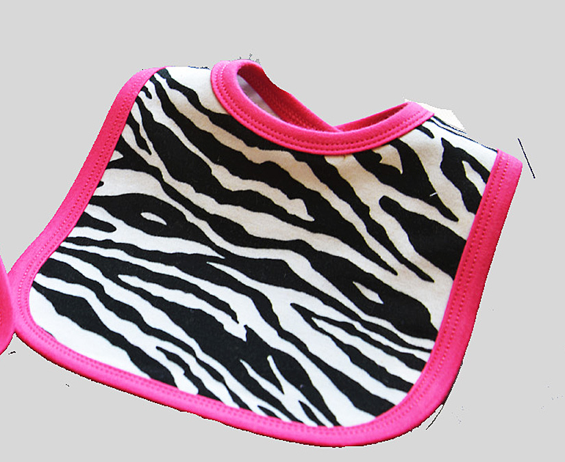 baby bib, black zebra with Hot Pink Trims