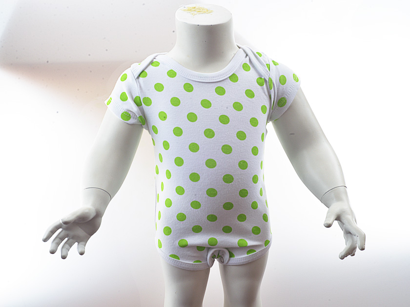 Baby Jumpsuits. Big Festive Green Color Dots., Big Brown Dots, Big Black Dots.