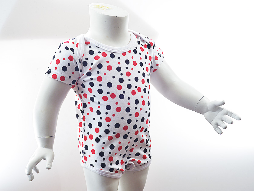 Baby Jumpsuits. Purple & Gold Polka Dots, Orange & Black Dots, Red & Black Dots,