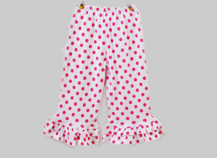 Girl Toddler Double Ruffles Flare Pants, Big Red Dots, Hot Pink Dots’ Ruffles