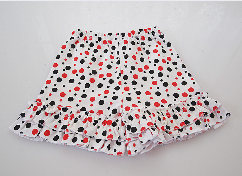 Red Black Polka Dots Girl Toddler Double Ruffle Short