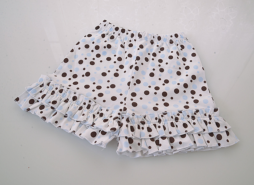 light blue brown polka dot double ruffle short