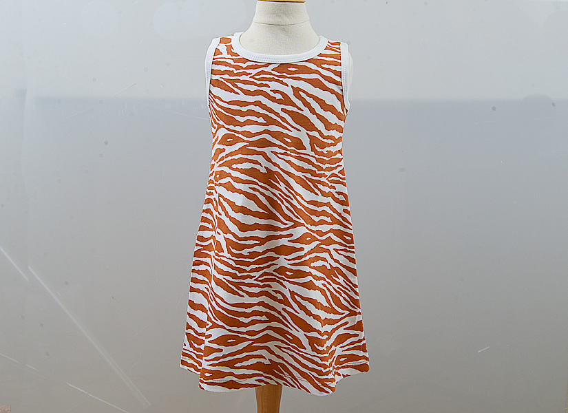 burnt orange zebra, girl toddler, A-line dress.