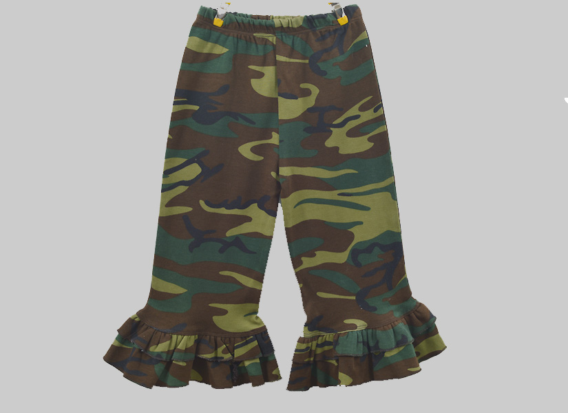 Girl Toddler Double Ruffles Flare Pant. Camouflage with Double Ruffles