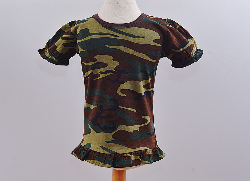 Camouflage Girl Short Sleeve Ruffles T Shirt