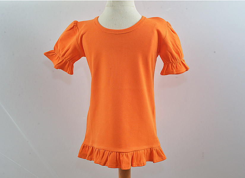 tennessee orange color girl short sleeve ruffle shirt.