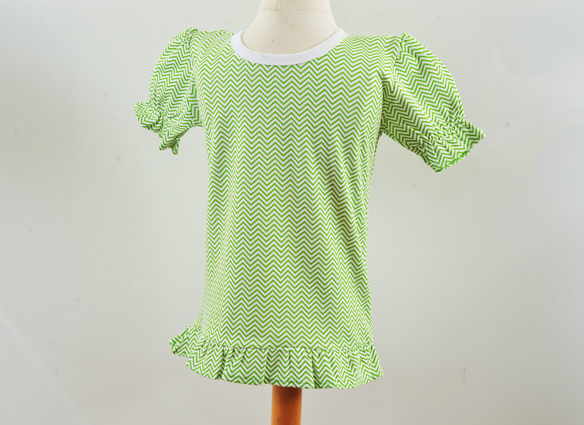 Hot Green Chevron Girl Ruffles Shirt