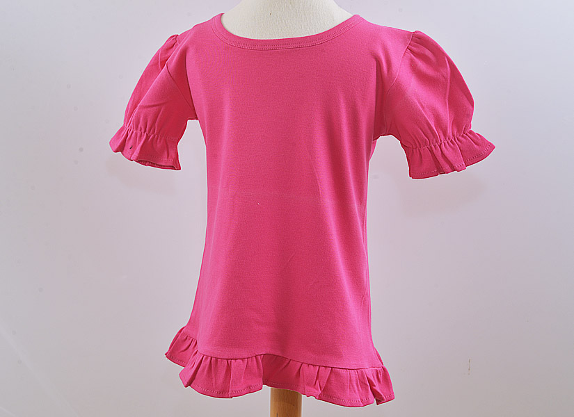 hot pink, girl puff short sleeve ruffle shirt