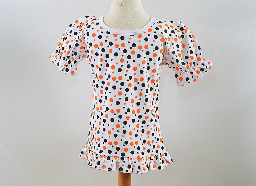 Orange & Black Dot Ruffle Shirt