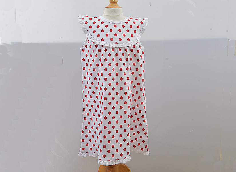 Girl Toddler Sleeveless Big Red Dots Dress, White Ruffled
