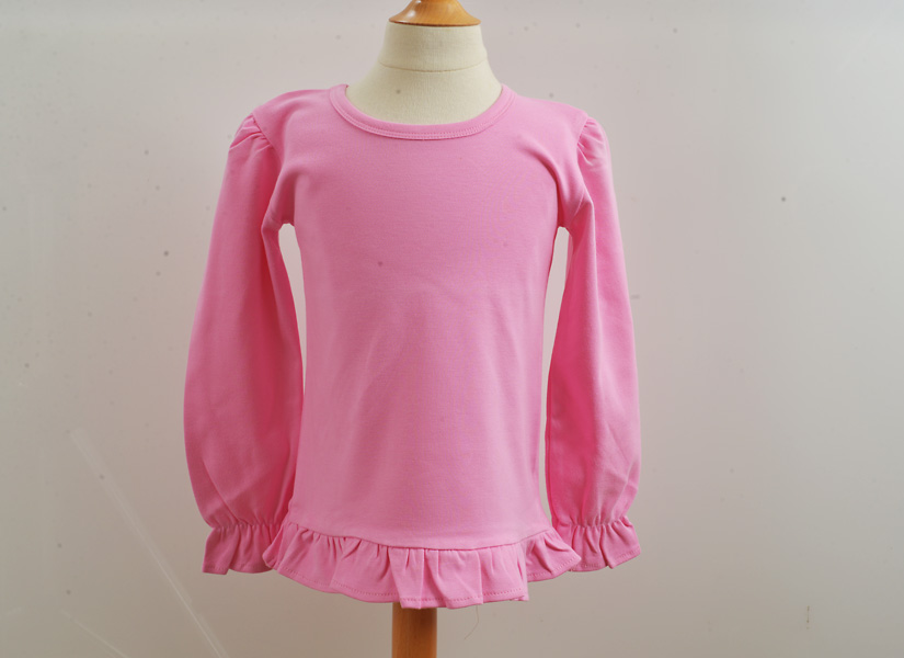 Girl Toddlers Long Sleeves Ruffles Plain & Blanks for Embroidery. Knit Cotton.