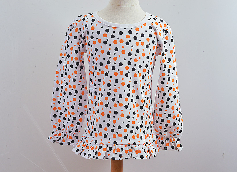 Orange & Black Dot Long Sleeve Girl Shirt