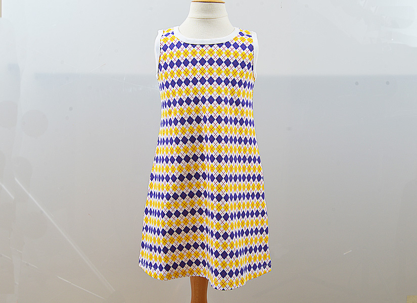 Dress.Toddler Girl A-Line. Sleeveless. Confetti Purple & Gold Argyle.