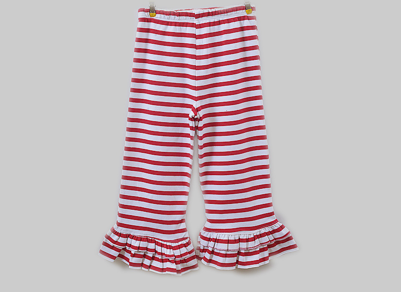 Girl Toddler Double Ruffles Flare Pant. Red Striped, Hot Green Striped Ruffles.
