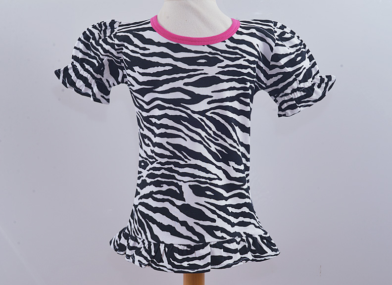 black zebra & hot pink trim, girl short sleeve ruffles shirt
