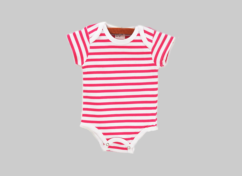 Hot Pink Striped, baby boy girl short sleeve jumpsuit