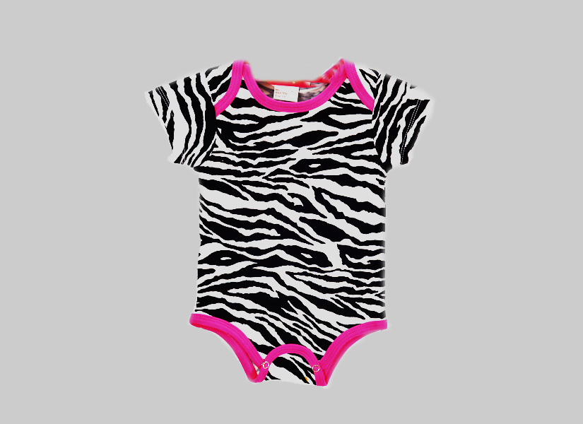 zebra with hot pink trims, baby jumpsuit, short sleeve