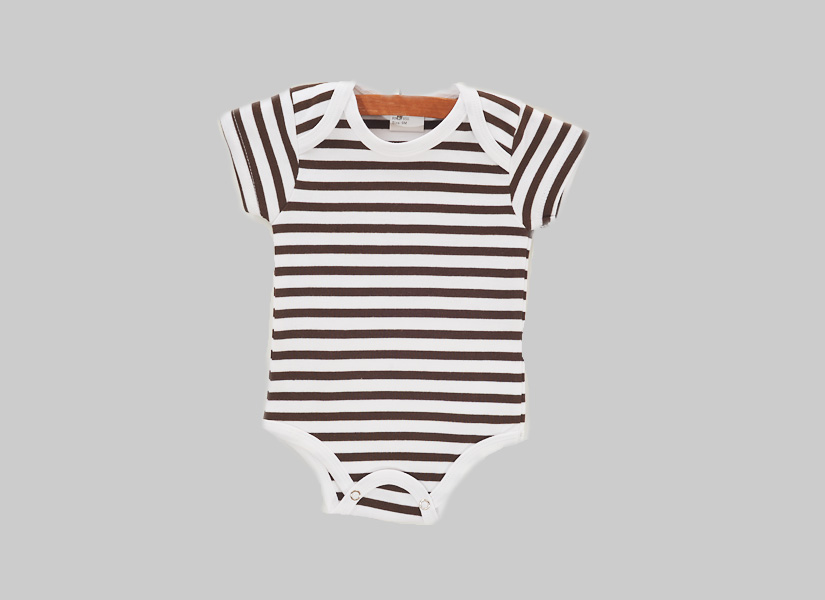 chocolate brown striped, baby jumpsuit, short sleeve