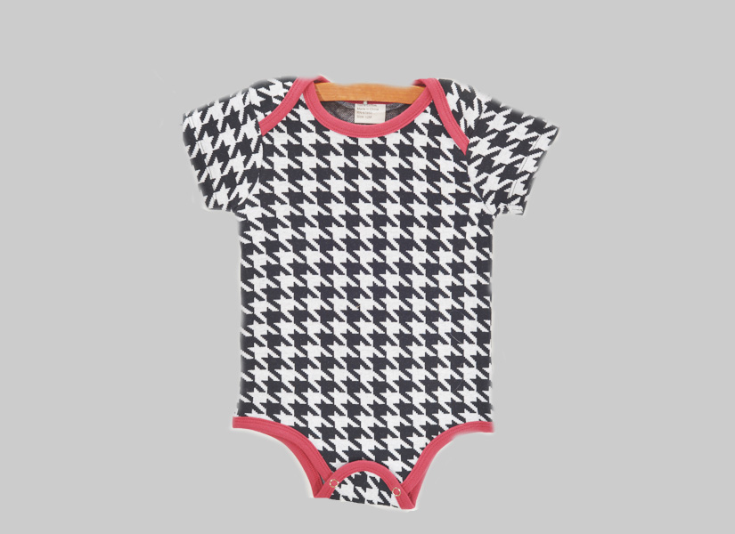 Houndstooth Crimson Color Trim Baby Jumpsuit