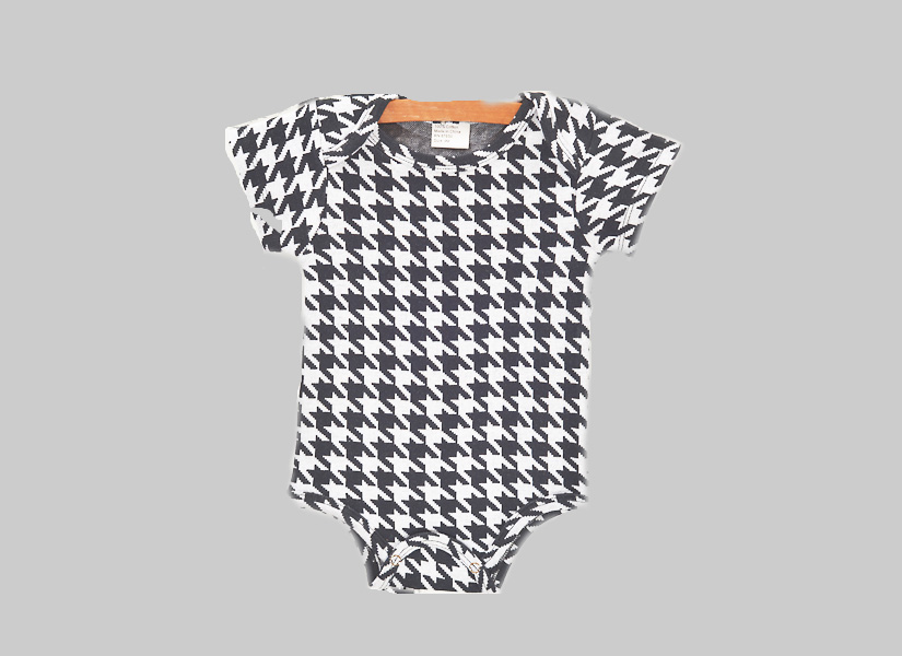 Baby Jumpsuit Boy Girl Short Sleeve Classic Houndstooth, Houndstooth Red Trim, Houndstooth Crimson Color Trim