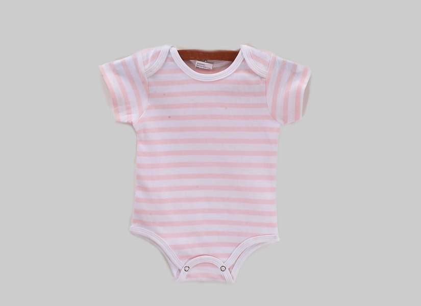 Pastel Pink Striped Baby Short Sleeve Jumpsuit