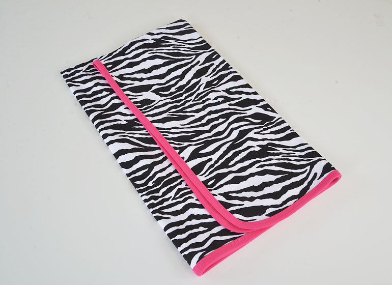 Baby Receiving Blanket. Black Zebra Prints with Fuchsia Trim