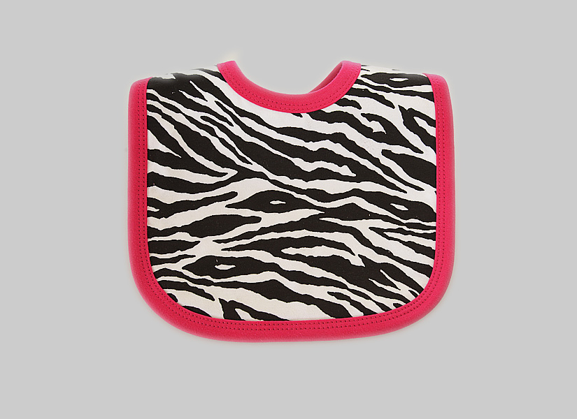 Baby Bib. Toddler Size. Black Zebra with Hot Pink Trims