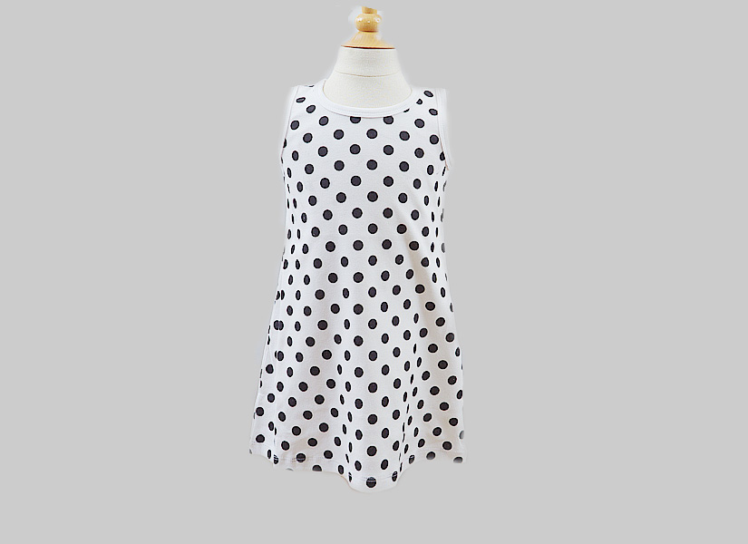 Dress Toddler Girl. Sleeveless A-Line Dress. Big Hot Green Dots,Big Black Dots, Big Brown Dots