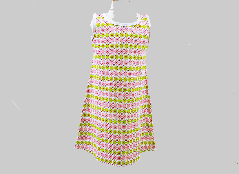 girl toddler A Line Dress, hot pink & Hot green color argyle,