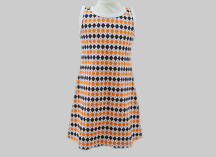 girl toddler sleeveless A Line Dress, Hot orange & Brown color Argyle