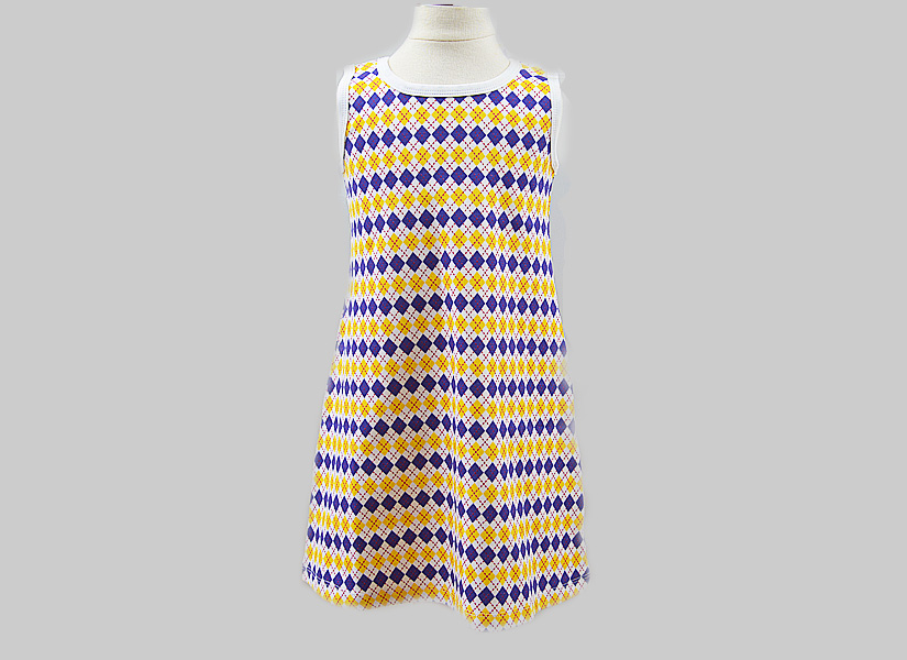 Girl Toddler Sleeveless A Line Dress, purple & gold color argyle