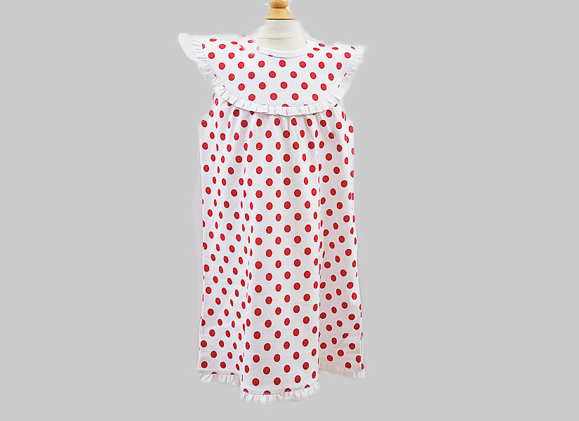 Dress Girl Toddler Sleeveless.Big Red Dots, Big Hot Green Dot White Ruffles Dress.