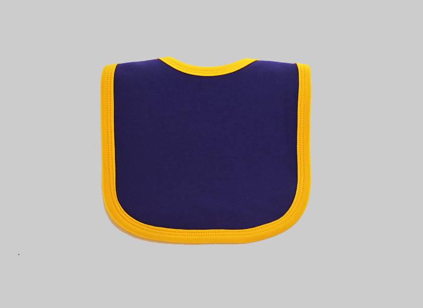 baby bib, purple with gold trim