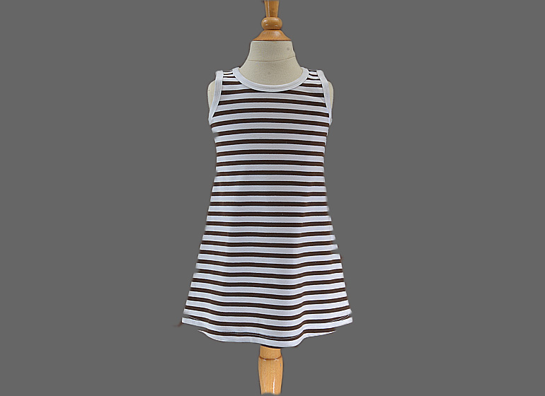 Dress. Toddler Girl Sleevless “A-Line” Hot Green Striped & Brown Color Striped.