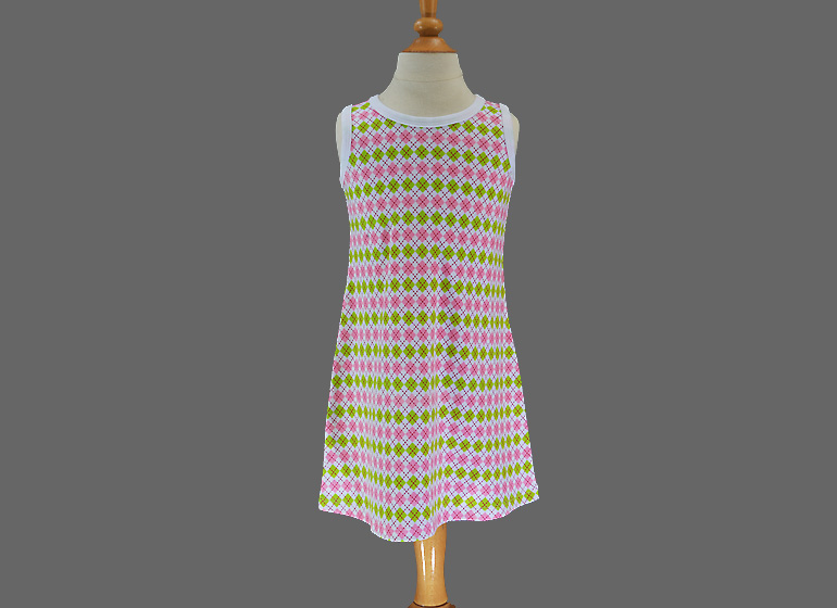Hot Pink & Hot Green Argyle Color Girl A Line Dress