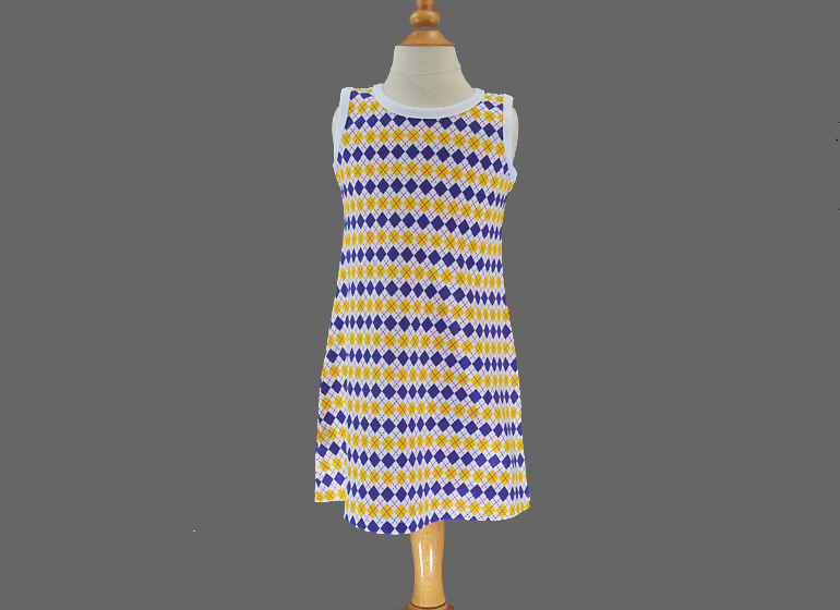 Purple & Gold Color Argyle Girl A Line Dress