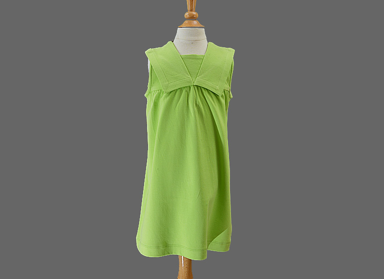 Hot Green Color Girl Dress with Sailor Collar