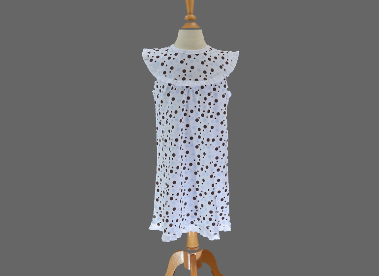 Light Blue & Brown Polka Dots, Girl, Sleeveless Dress