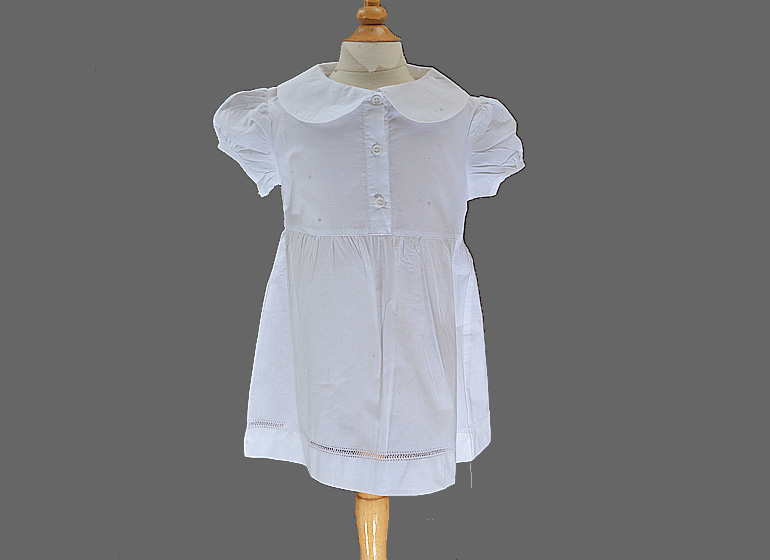 Toddler Girl Dres Round Collar, White Cotton.